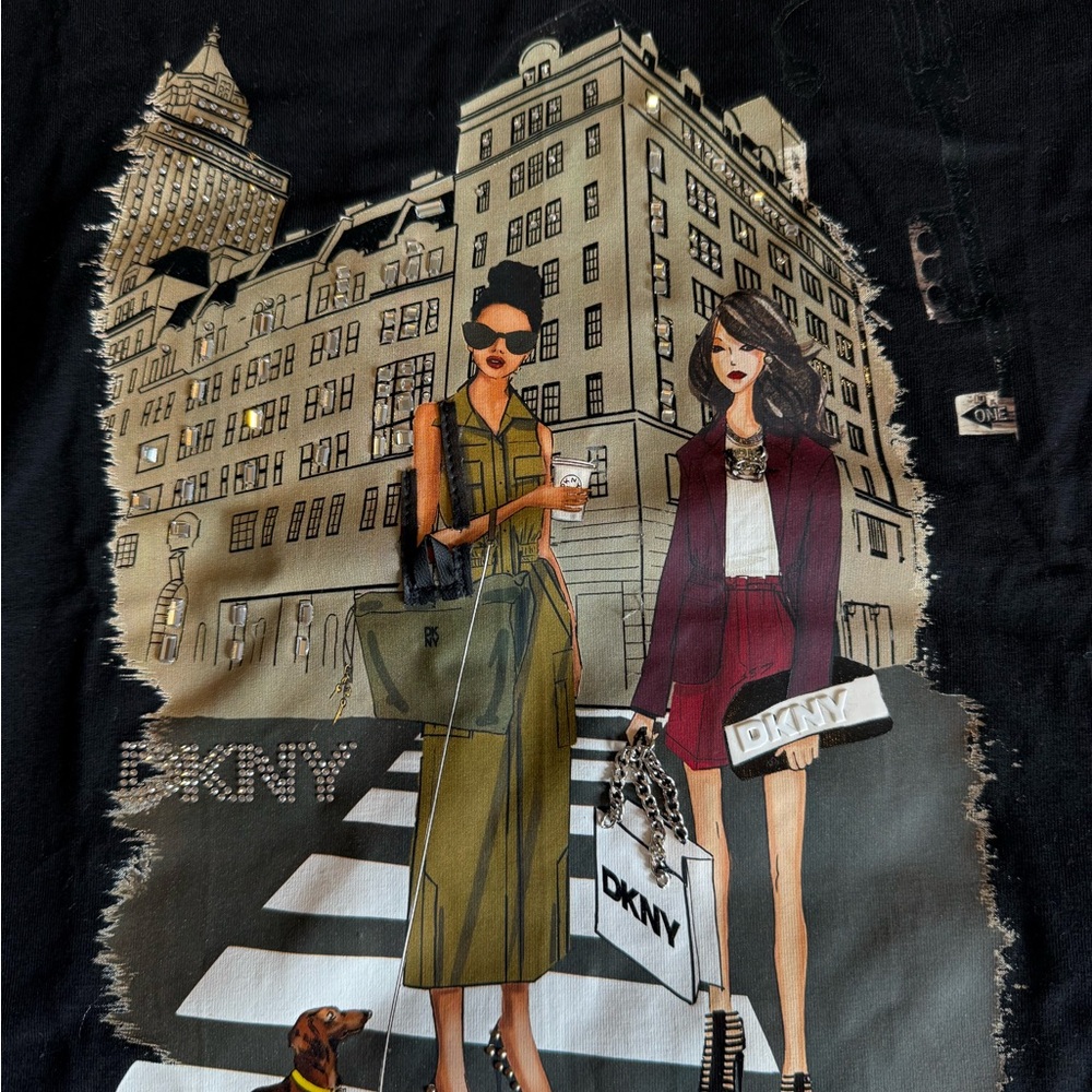 DKNY Black Women's Tee with Fashion Graphic BRAND NEW! - Picture 2 of 3